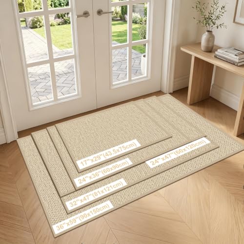 LEKEEPGO Door Mat 17"x29", Non Slip Washable Indoor Door Mat, Khaki | Rubber Backing Door Mat Indoor Entrance, Absorbent Low-Profile Doormat Front Entry Entryway Resist Dirt Welcome Floor Mats