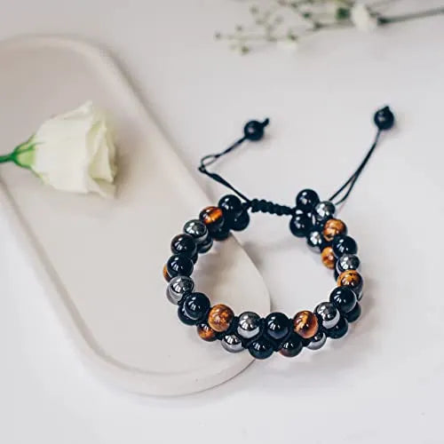 🔥-Triple Protection Bracelet-Genuine Tigers Eye Agate and  Black gallstone-The Perfect Gift
