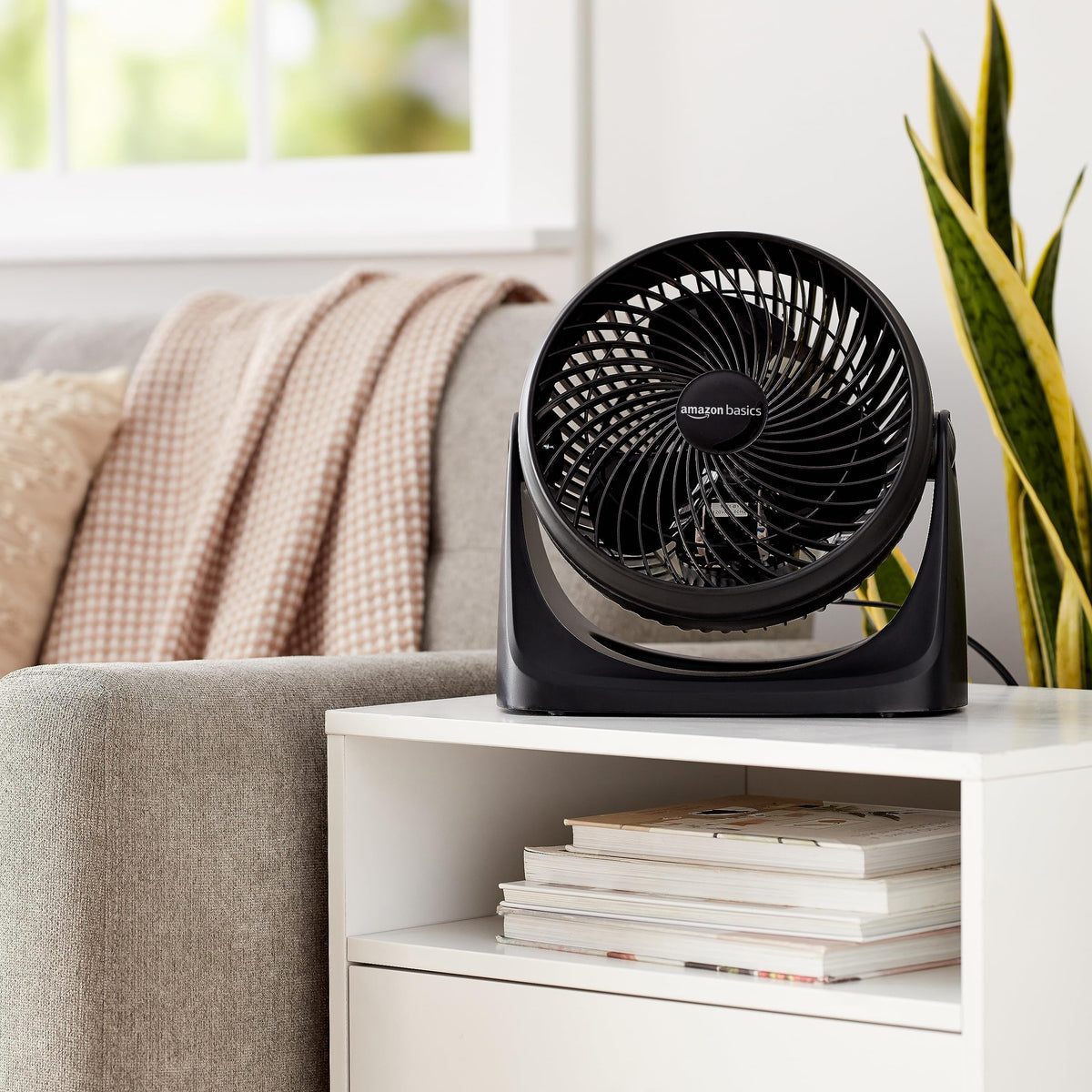 Amazon Basics Air Circulator Desk Fan for Bedroom, Home and Office, 90-Degree Tilt Head, 3 Speed Settings, Cooling, 35 Watts, Black, 11.1"W x 6.3"D x 10.9"H