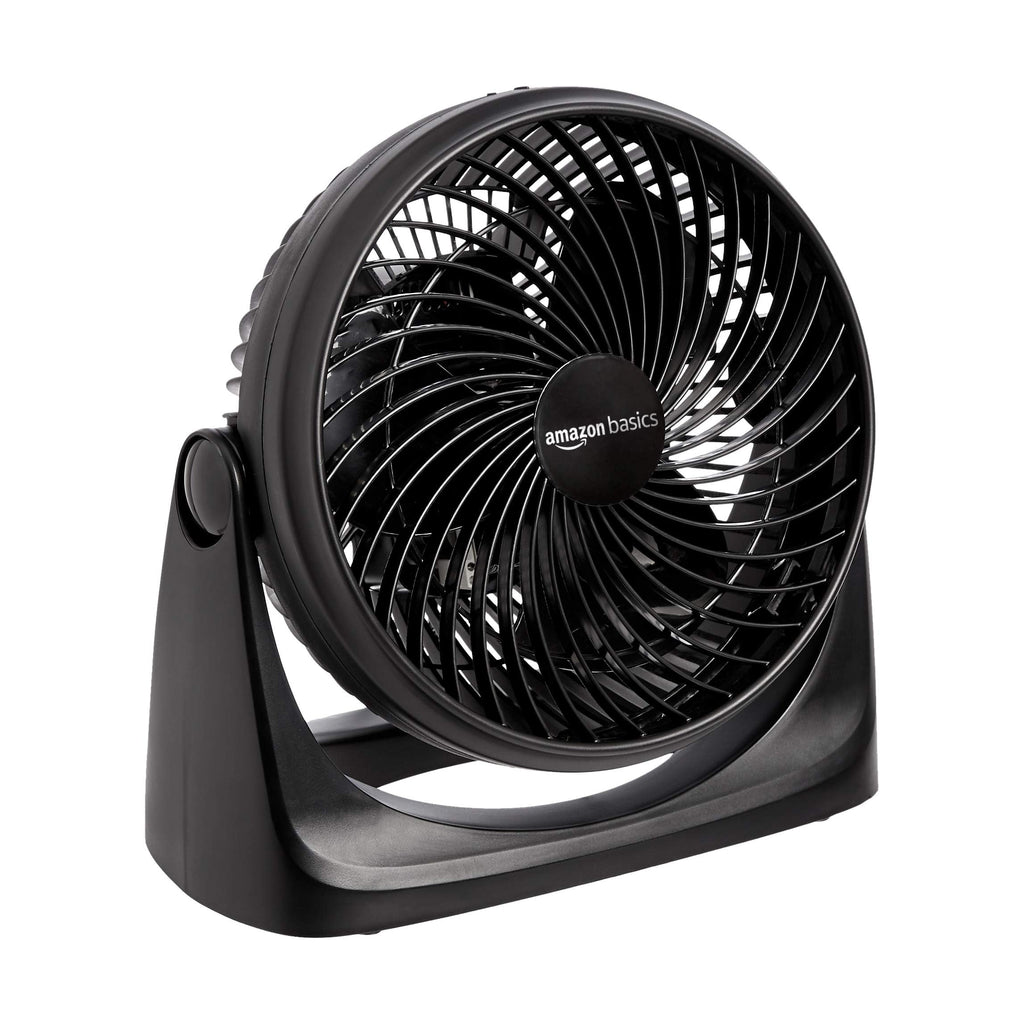 Amazon Basics Air Circulator Desk Fan for Bedroom, Home and Office, 90-Degree Tilt Head, 3 Speed Settings, Cooling, 35 Watts, Black, 11.1"W x 6.3"D x 10.9"H